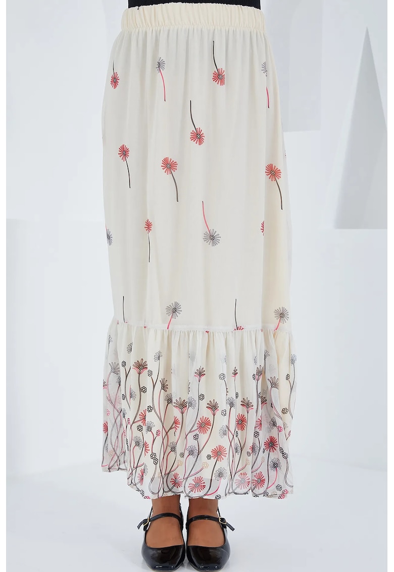 Fusta maxi - imprimeu floral - bej - poliester