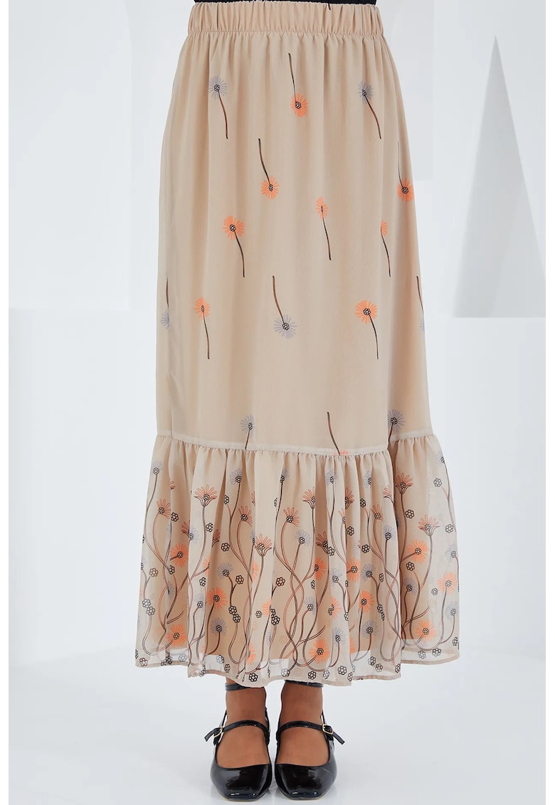 Fusta maxi - imprimeu floral - poliester