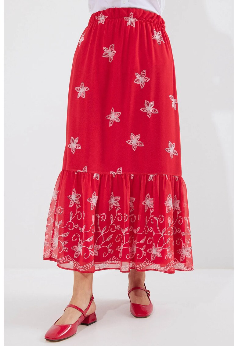 Fusta maxi - HiCCUP - imprimeu - rosu - poliester