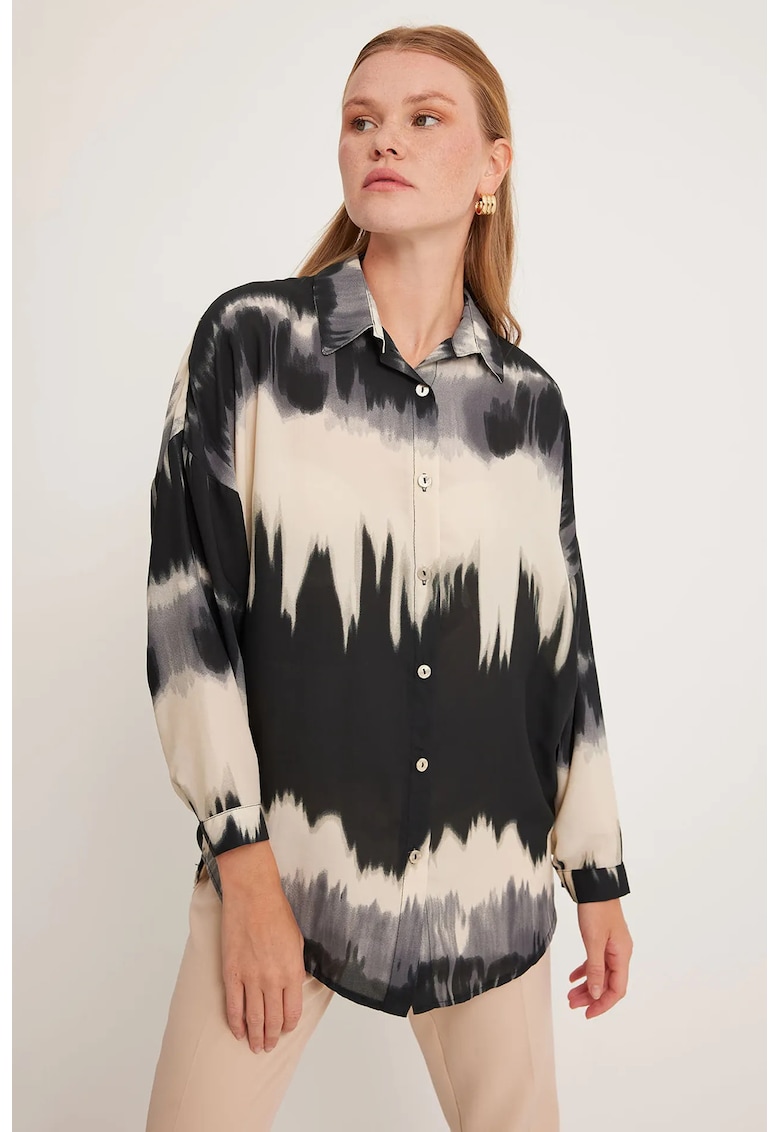 Camasa dama -  supradimensionata cu maneca lunga - negru - poliester