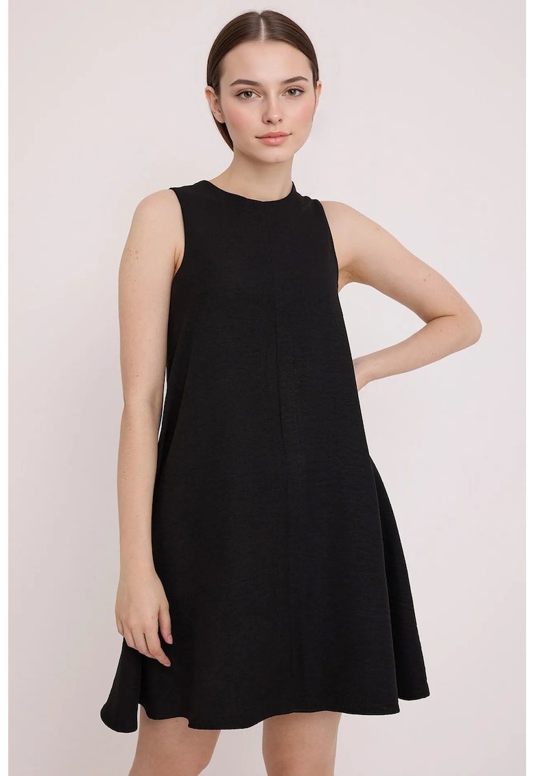 Rochie mini HiCCUP texturata - decolteu rotund - inchidere cu fermoar - negru - textil