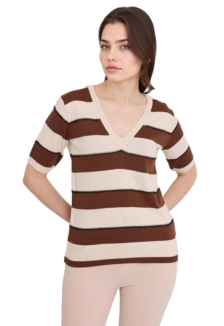 Tricou dama - HiCCUP - Tricot - Maro - Decolteu in V