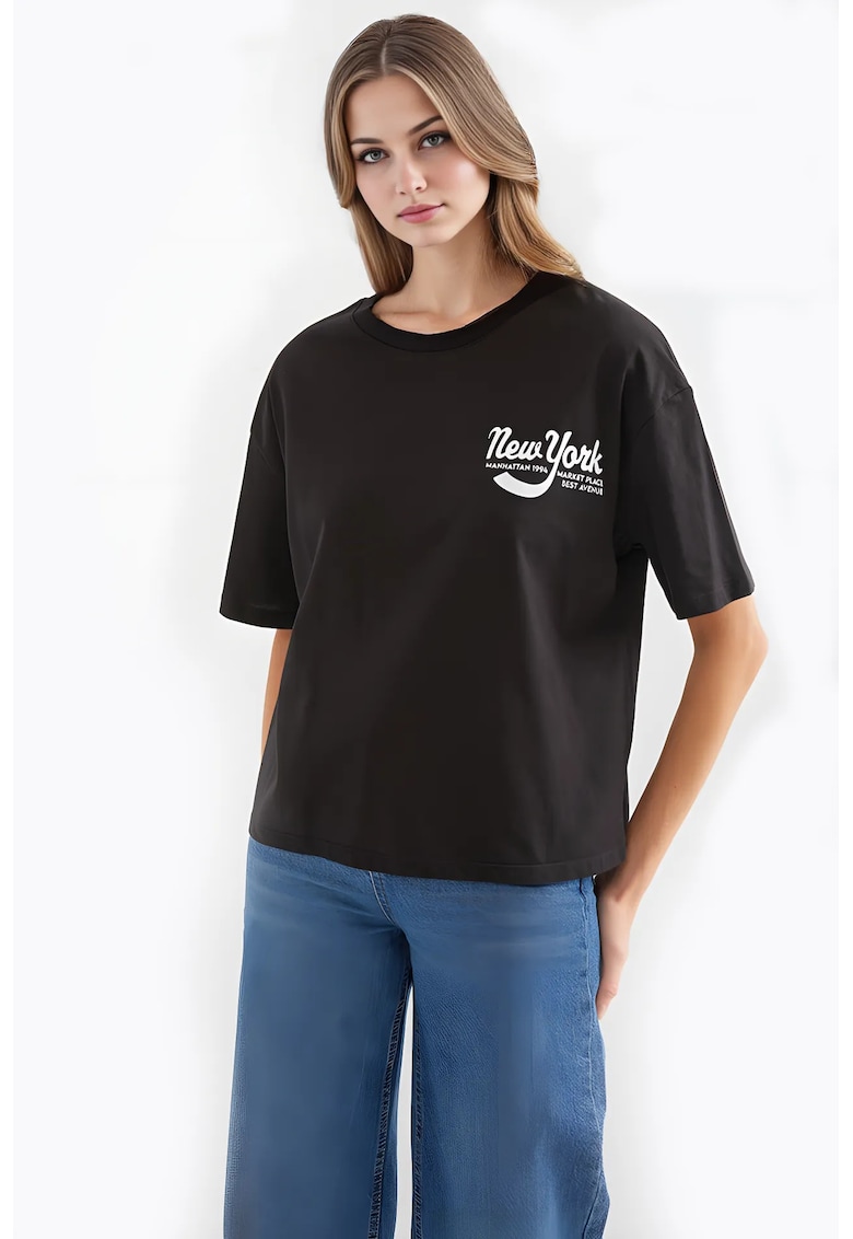 Tricou dama HiCCUP - croiala lejera - negru - bumbac - Negru