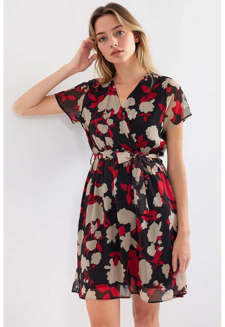 Rochie mini dama - textil - imprimeu floral - decolteu in V - multicolor
