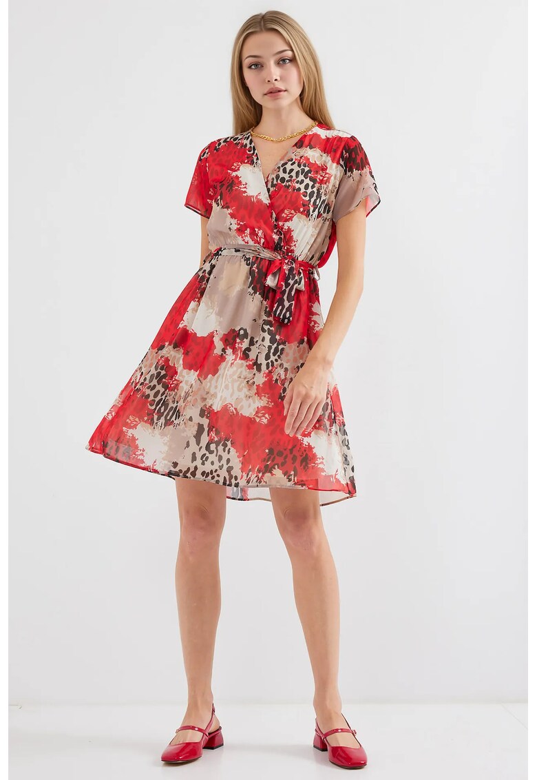 Rochie mini dama imprimeu floral - decolteu V - textil - multicolor