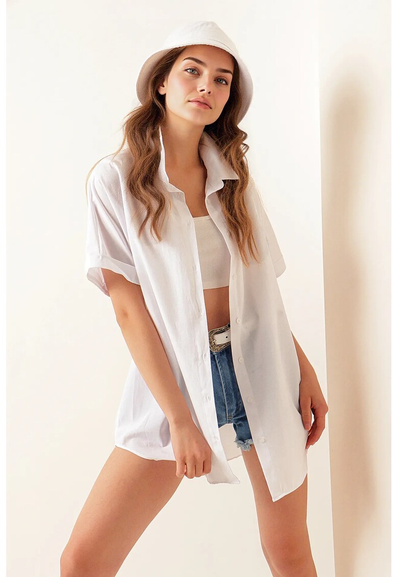 Camasa dama - alb - bumbac - poliester - maneci scurte