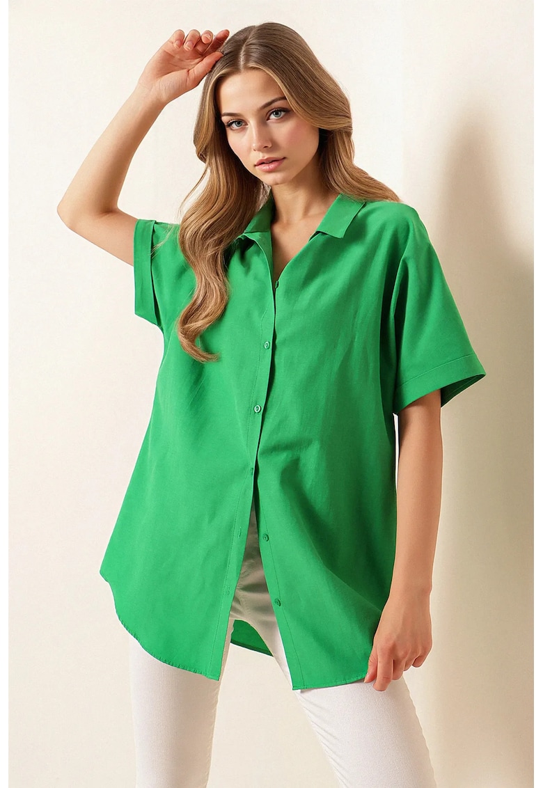 Camasa dama - HiCCUP - verde - bumbac - poliester - maneci scurte