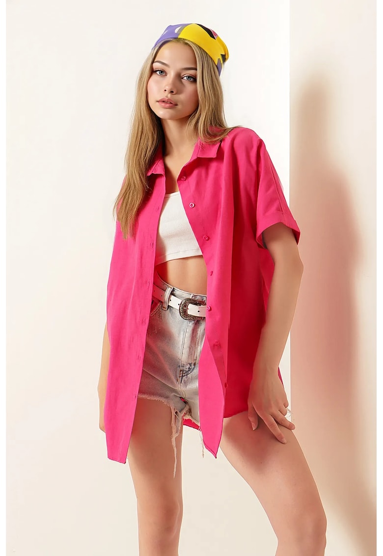 Camasa dama - HiCCUP - roz - bumbac - poliester - maneci scurte