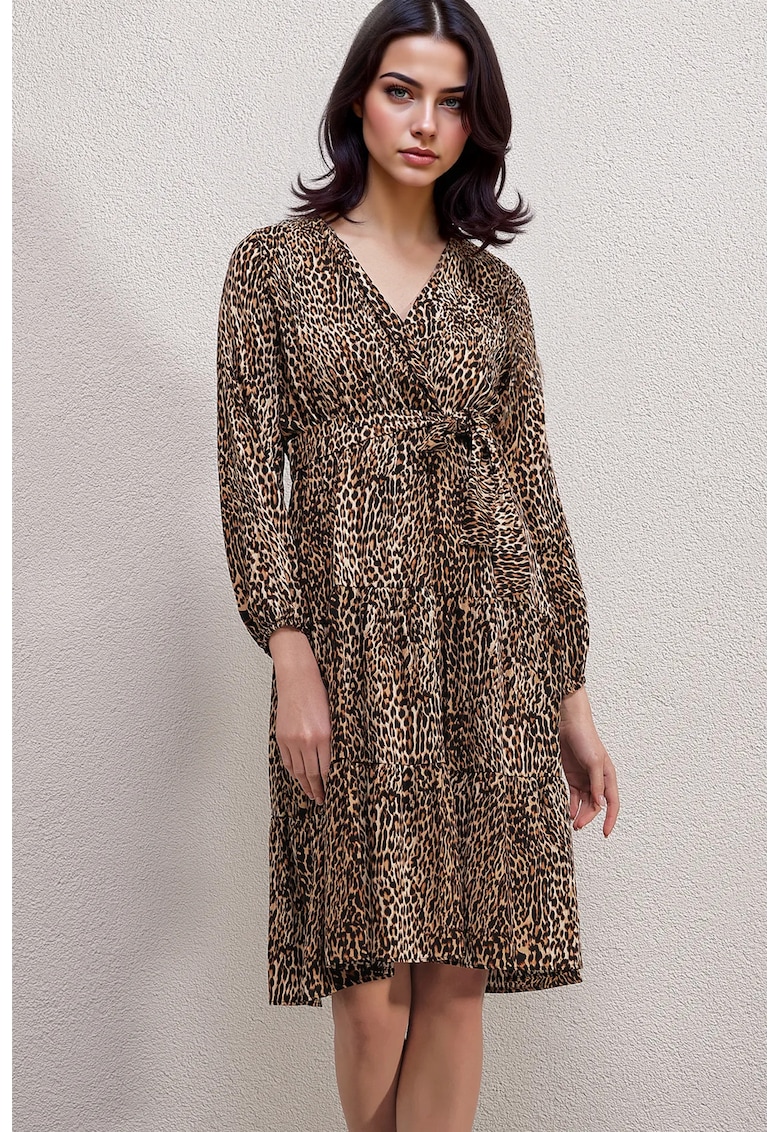 Rochie midi  cu imprimeu leopard - funda - bej/negru - viscoza