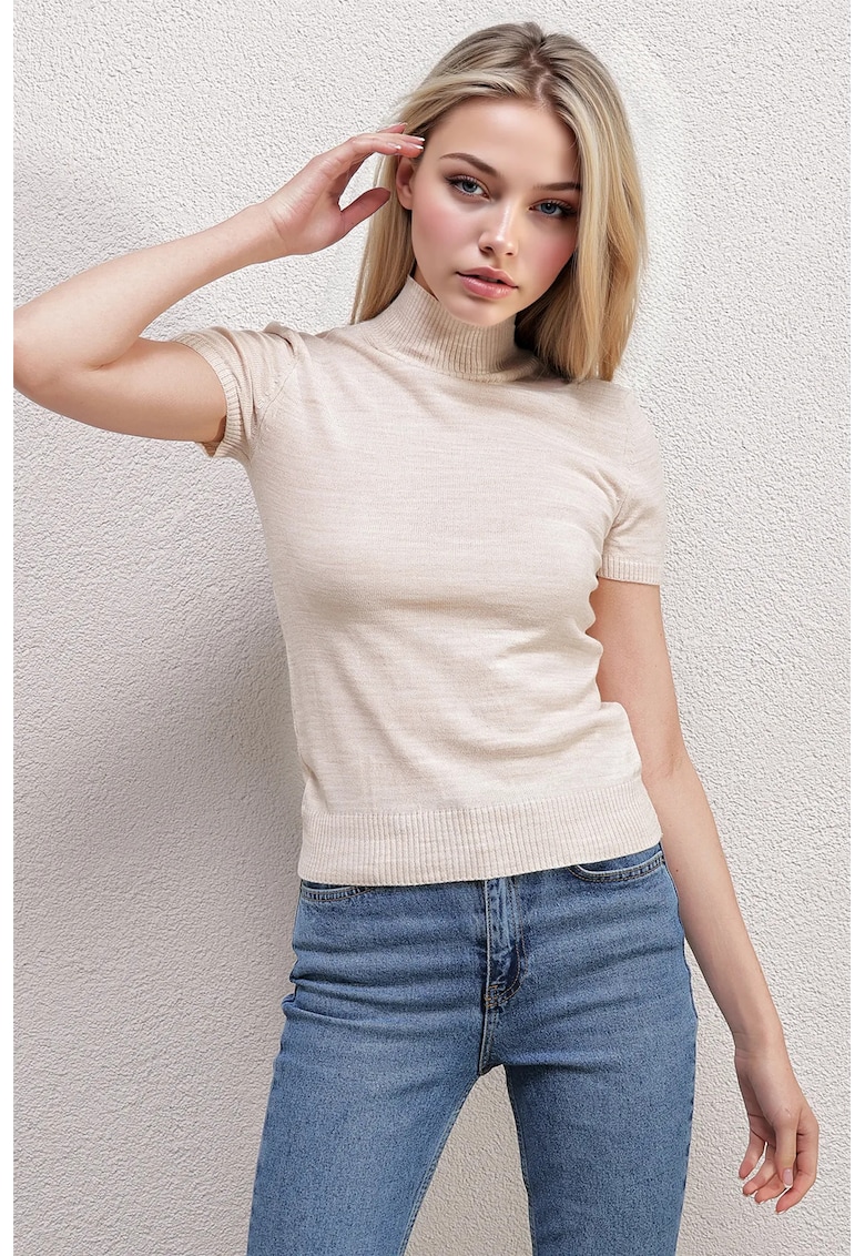 Top dama - HiCCUP - guler inalt - natural - tricot -