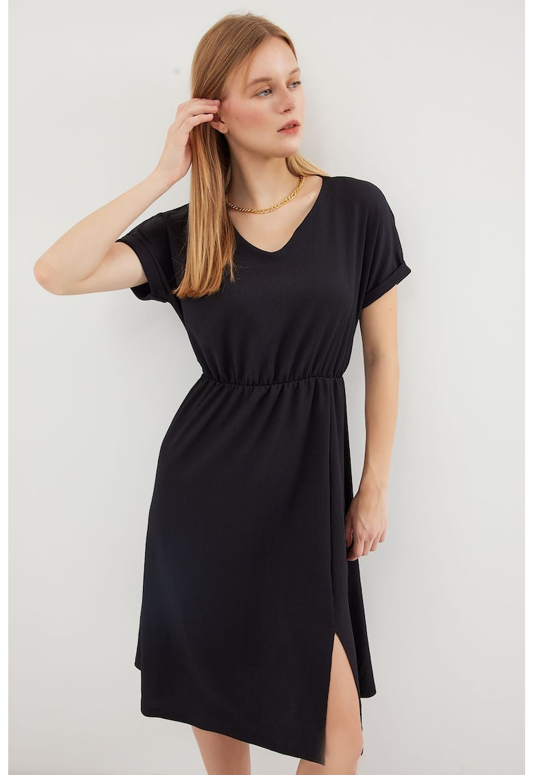 Rochie - Midi - Jerseu - Negru