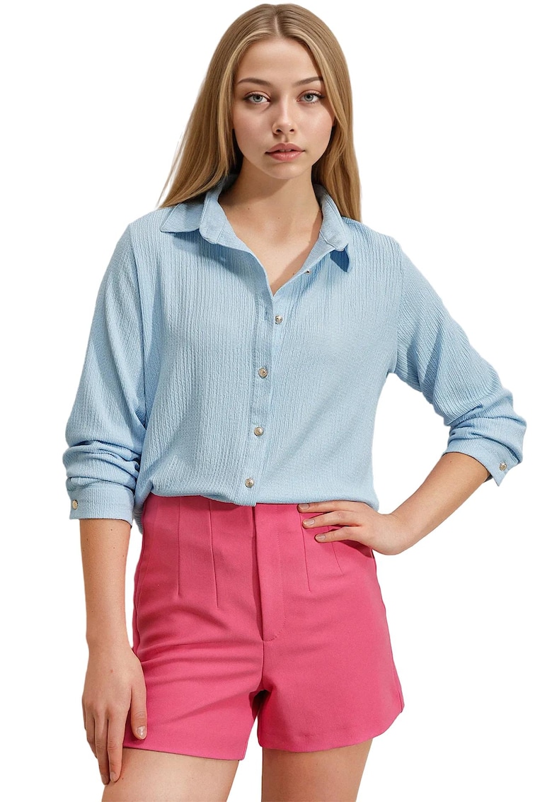 Camasa din denim - femei - camasa din denim texturata cu nasturi BDART - albastru