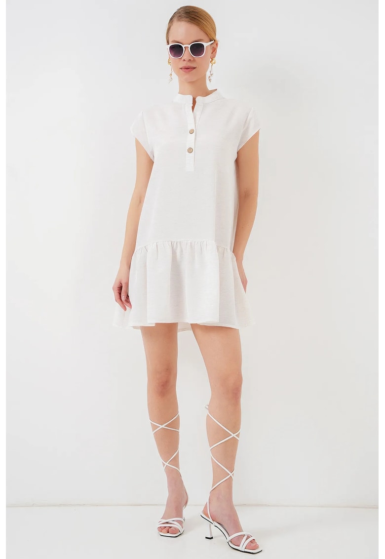 Rochie mini A-line - inchidere cu nasturi - alb - viscoza si in