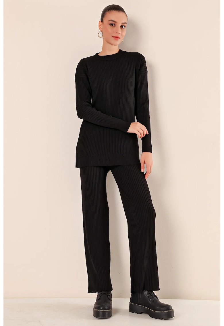 Set doua piese - HiCCUP - tricotaje cu nervuri - negru - material acrilic -