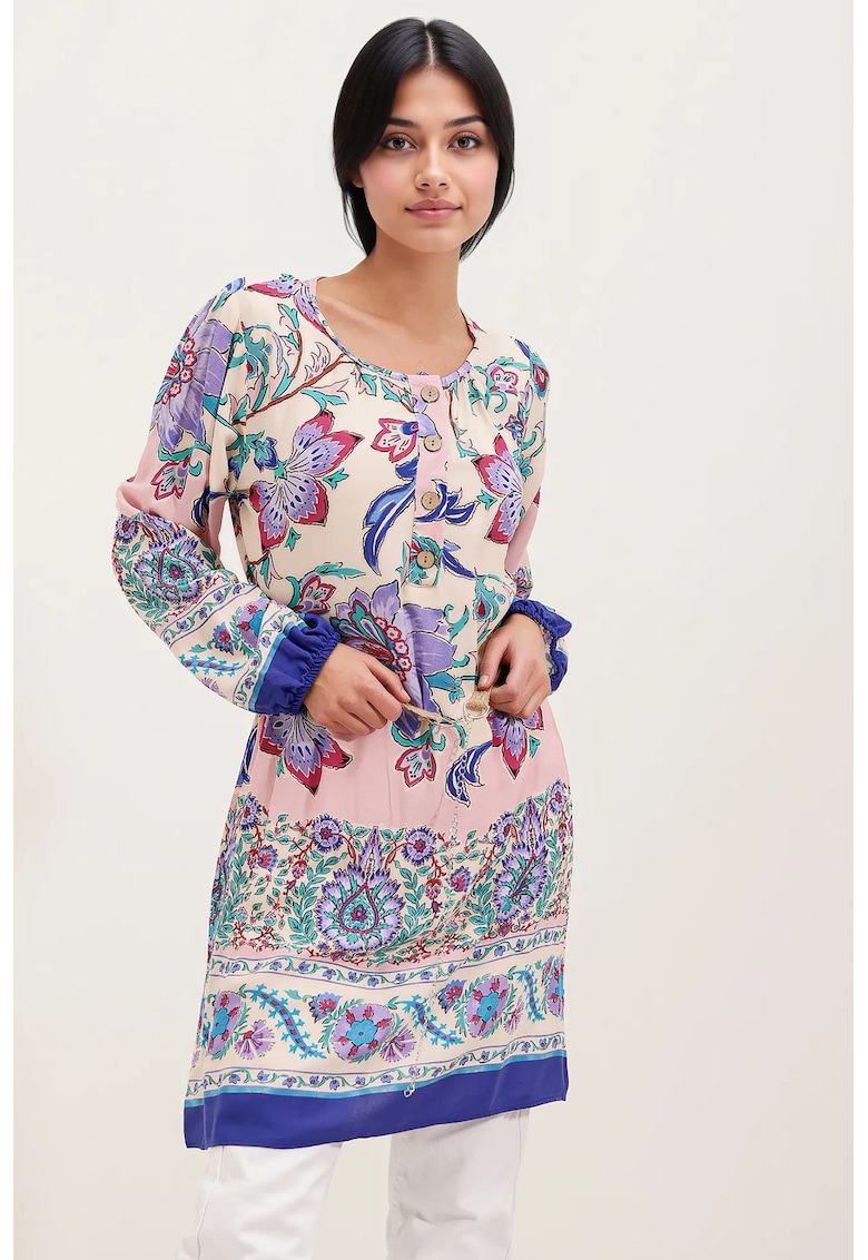 Rochie mini dama - imprimeu floral - viscoza satinata - multicolor