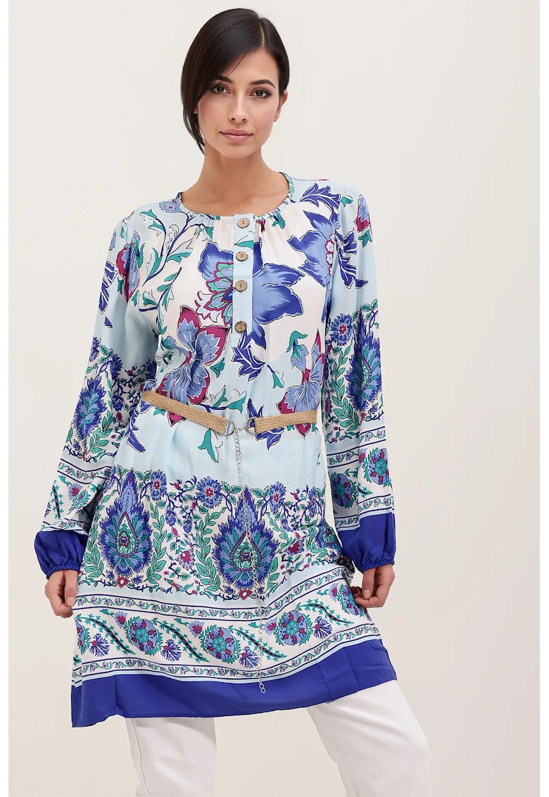 Rochie mini dama - HiCCUP - imprimeu - viscoza satinata - Albastru