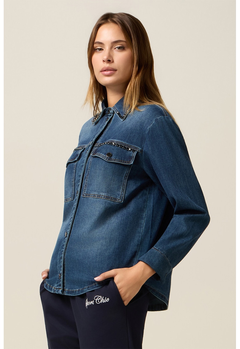 Jacheta-camasa de denim cu buzunare pe piept