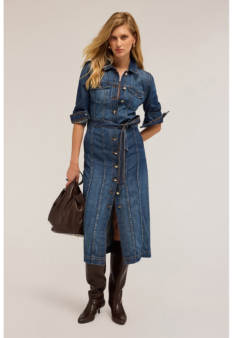 Rochie-camasa din denim de amestec de lyocell cu buzunare laterale