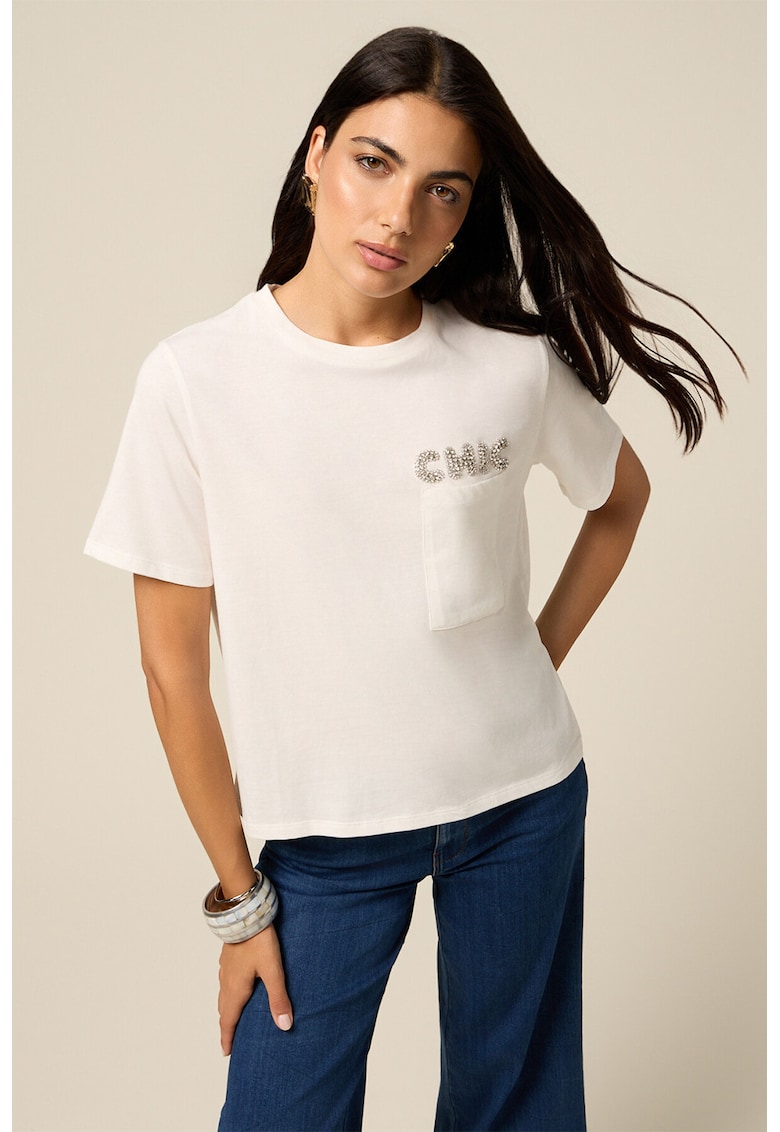 Tricou de bumbac cu strasuri