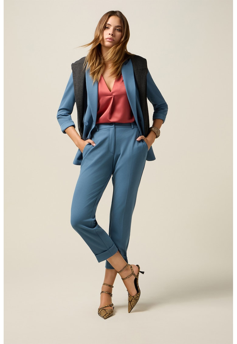 Pantaloni eleganti trei sferturi - Albastru prafuit