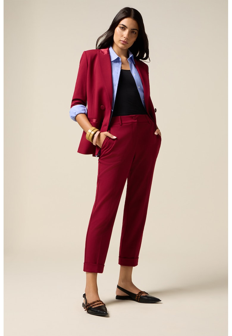 Pantaloni eleganti trei sferturi - Rosu inchis