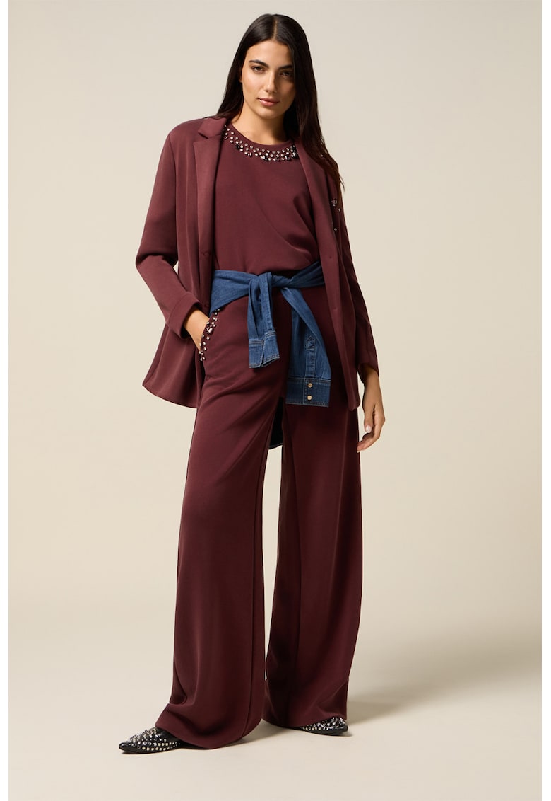 Pantaloni ampli cu banda elastica in talie - Visiniu