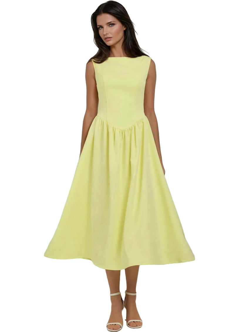 Rochie midi A -  Galben - Textil