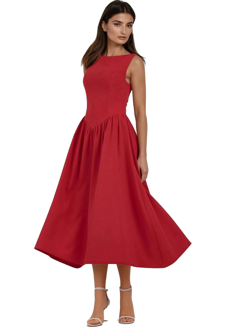 Rochie midi A -  Rosu - Textil
