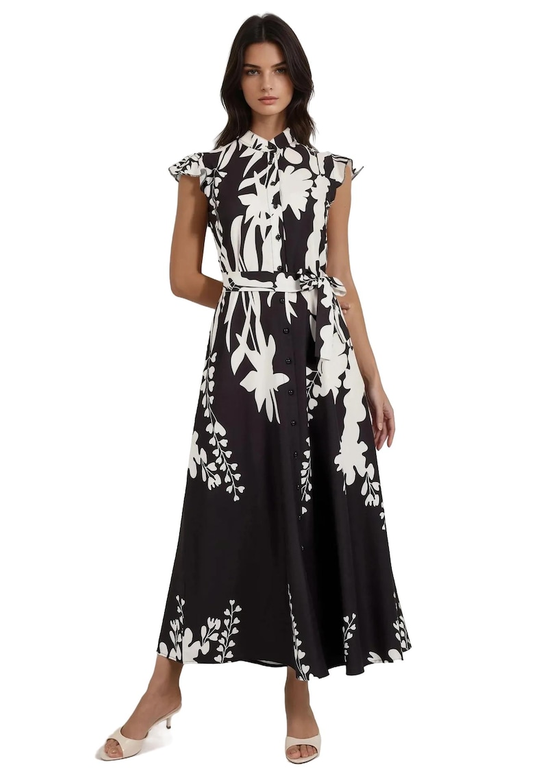 Rochie maxi - Negru/Alb - Textil