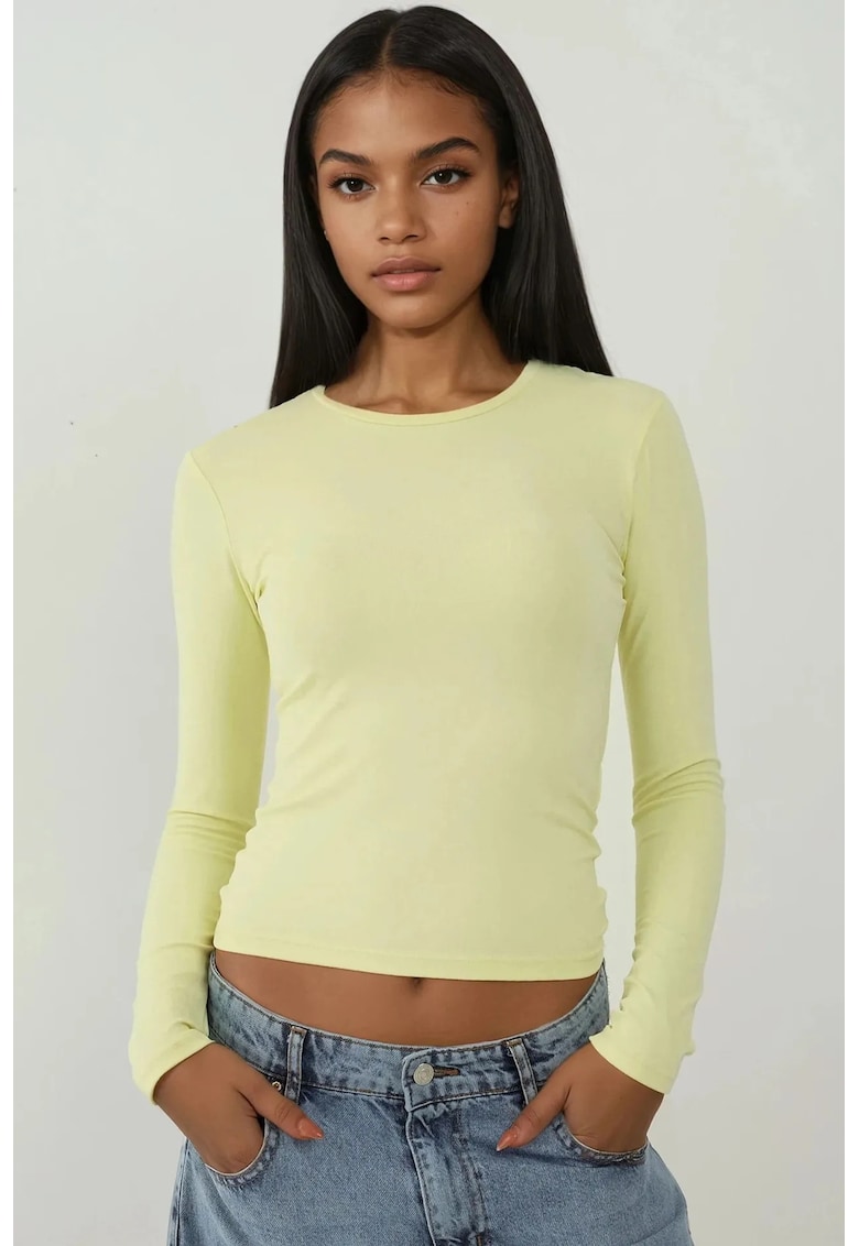 Bluza dama - slim fit - maneca lunga - jerseu - galben