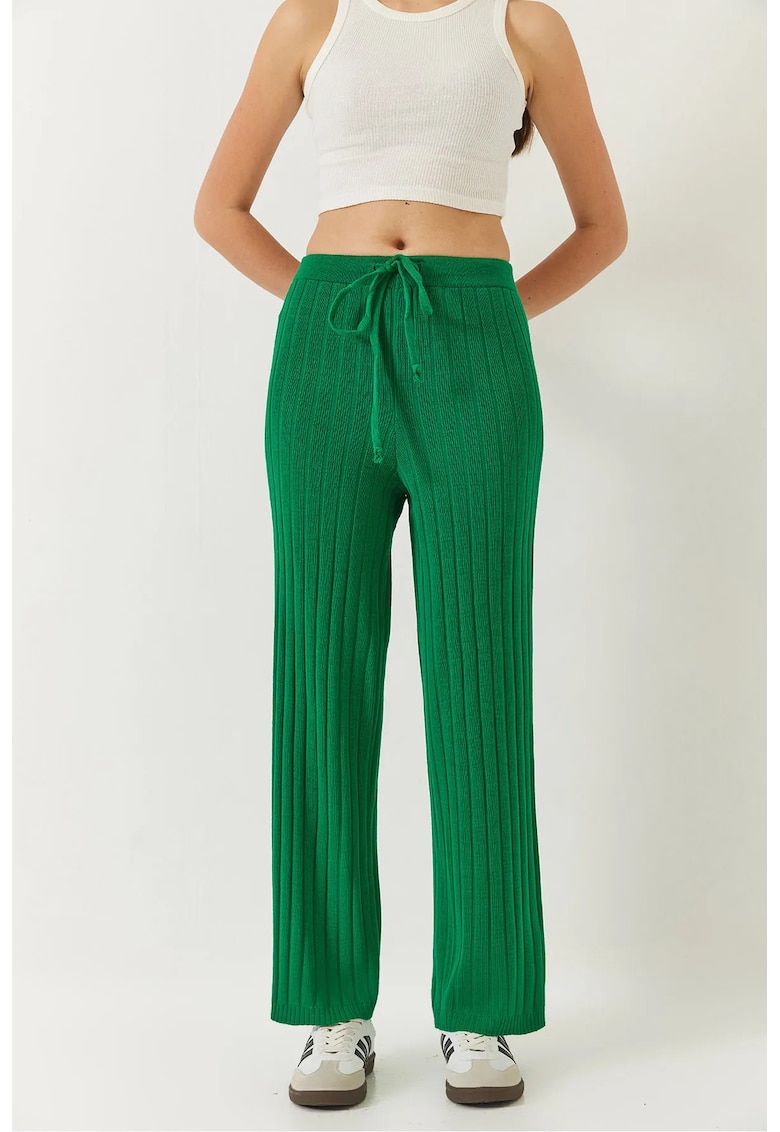 Pantaloni dama - texturati - talie elastica - poliester-elastan - Verde -