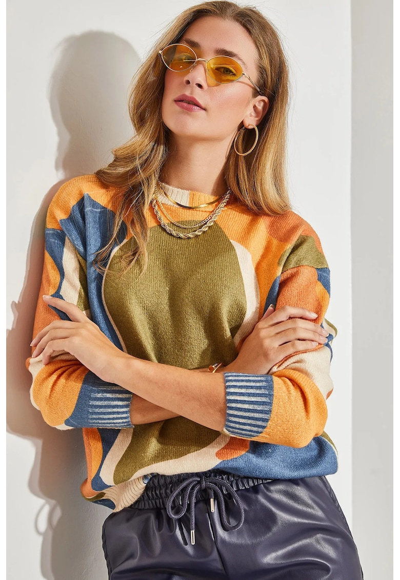 Pulover dama - guler rotund - tricot - Multicolor -
