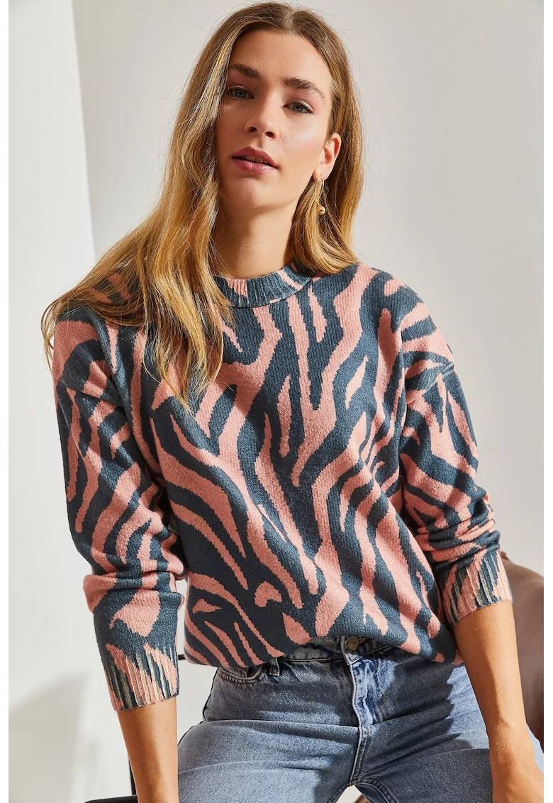 Pulover dama - cu model floral - multicolor - tricot - Pulover dama - cu model floral - multicolor - tricot -