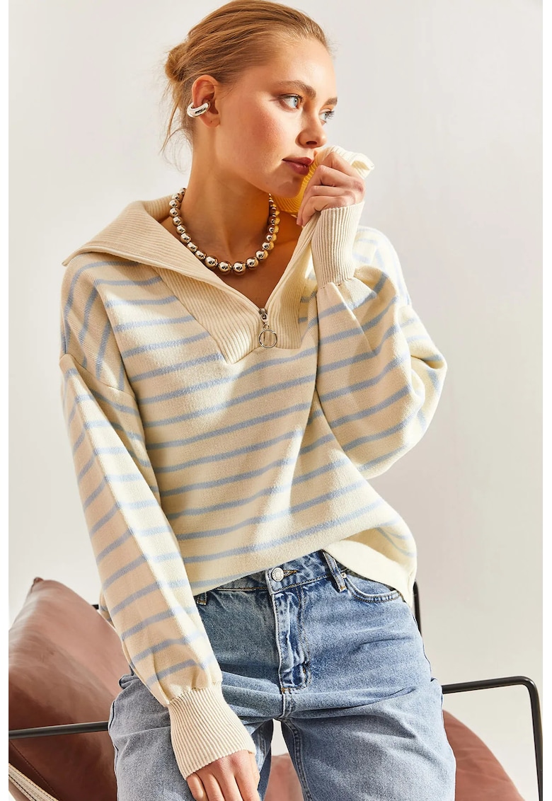 Pulover - HiCCUP - dungi - cu fermoar - albastru - tricot -