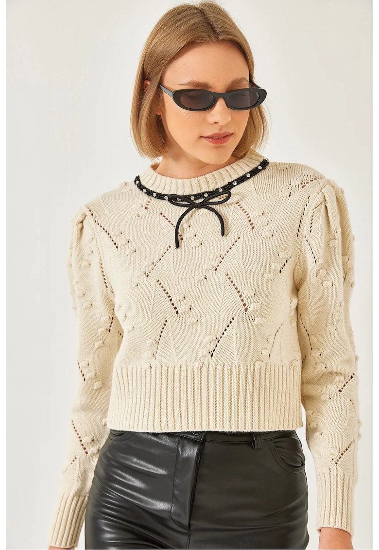 Pulover -  mulat - alb - tricot -