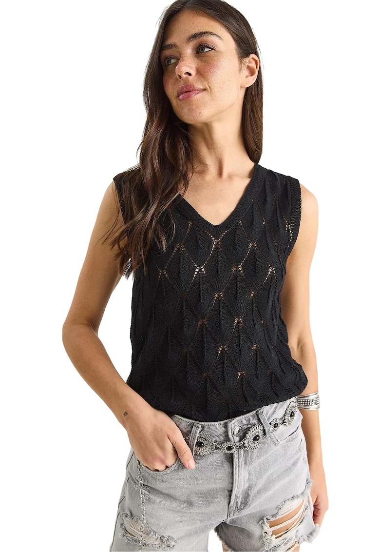 Top dama - Bumbac/Poliester - Negru -