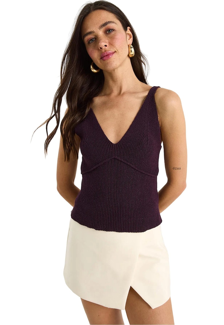 Maiou - Bumbac/Poliester - Violet - Decolteu in V -