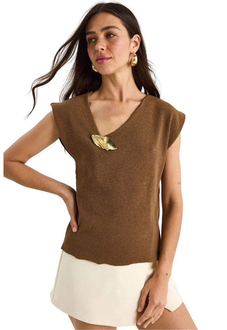 Top dama - Bumbac/Poliester - Maro -