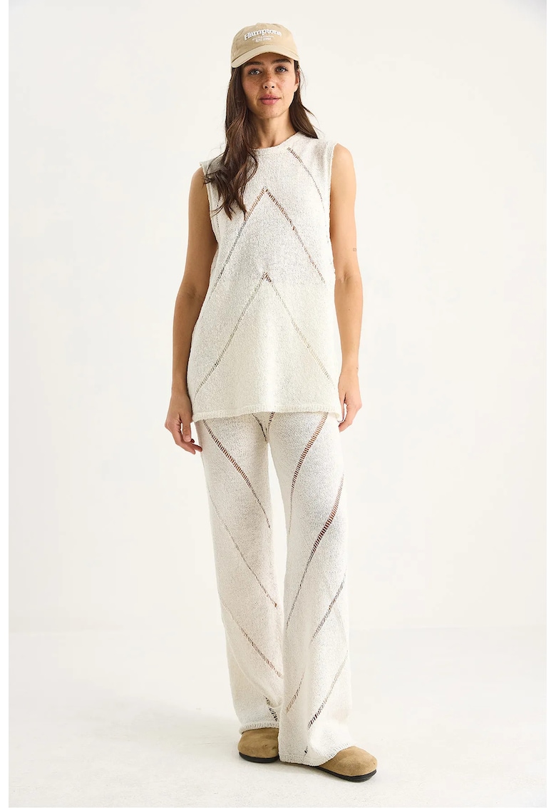 Set doua piese -  lung texturat - bej - tricot -