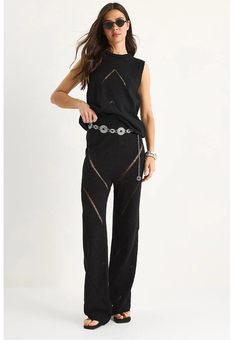 Set lung texturat din doua piese - negru - bumbac si poliester -