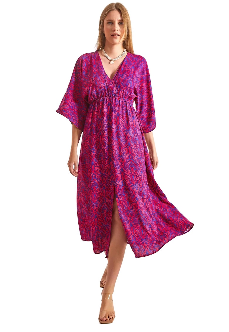 Rochie maxi dama decolteu in V - viscoza - roz -