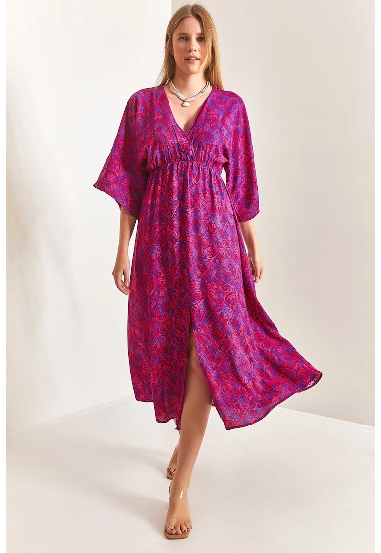 Rochie maxi dama HiCCUP - decolteu in V - viscoza - roz