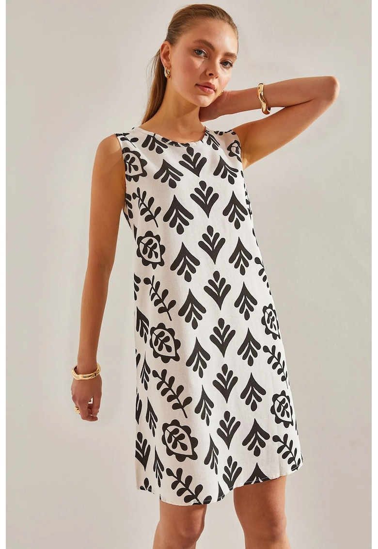 Rochie mini - guler rotund - inchidere cu nasturi - in si viscoza