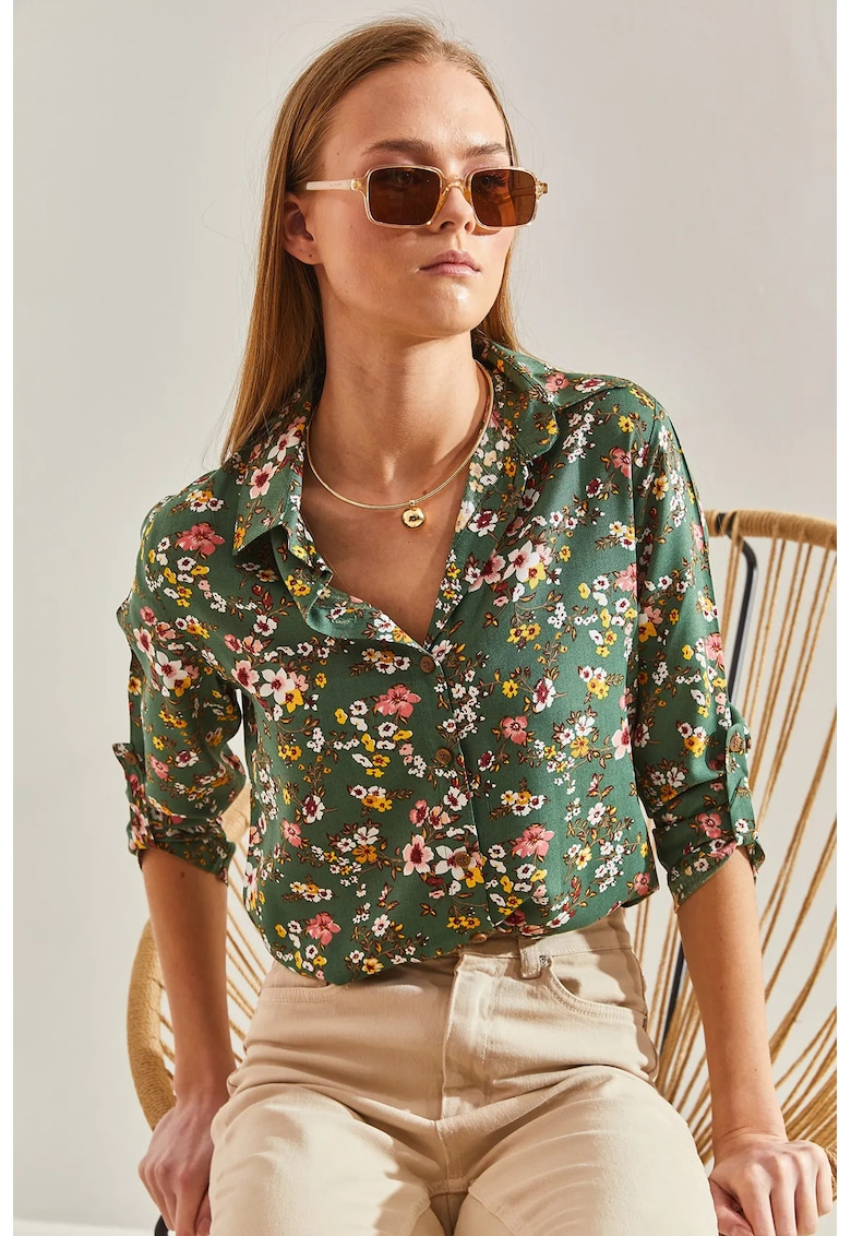 Camasa dama LUCCI - din viscoza - imprimeu floral - verde