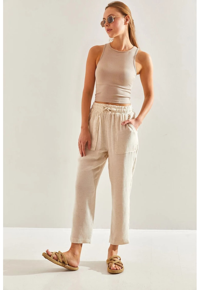 Pantaloni dama - HiCCUP - Relaxed Fit - bumbac - natural