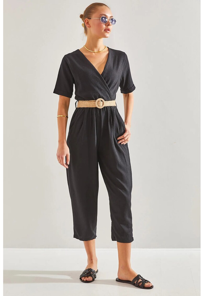 Salopeta dama - LUCCI - decolteu in V - negru - poliester