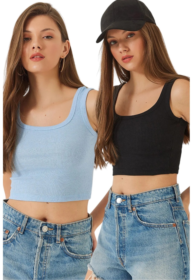 Set 2 maiouri -  Bumbac/Lycra - Negru/Albastru Set 2 maiouri -  Bumbac/Lycra - Negru/Albastru