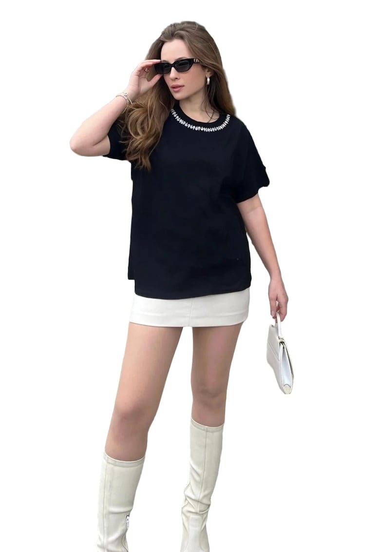 Tricouri dama -  tricou din bumbac - maneca scurta - negru -