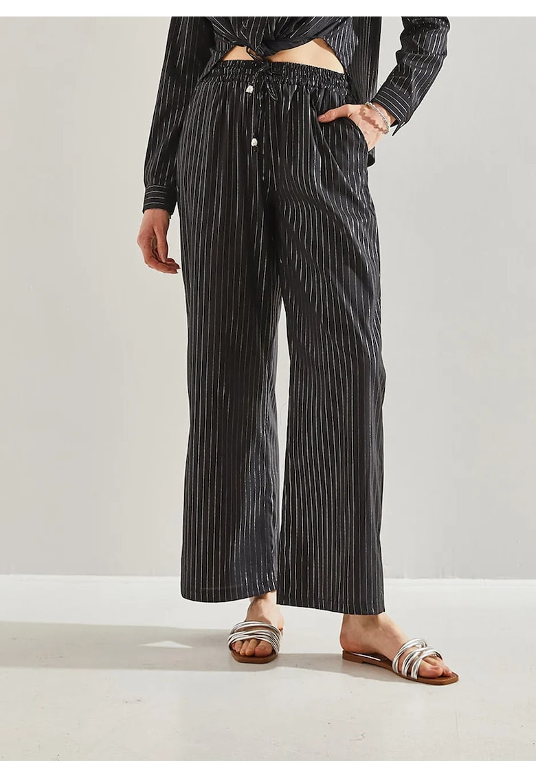 Pantaloni dama - HiCCUP - largi - elastic - negru - bumbac