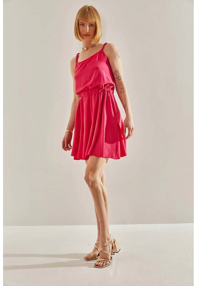 Rochie mini HiCCUP cu funda - inchidere cu snur - roz - poliester-bumbac